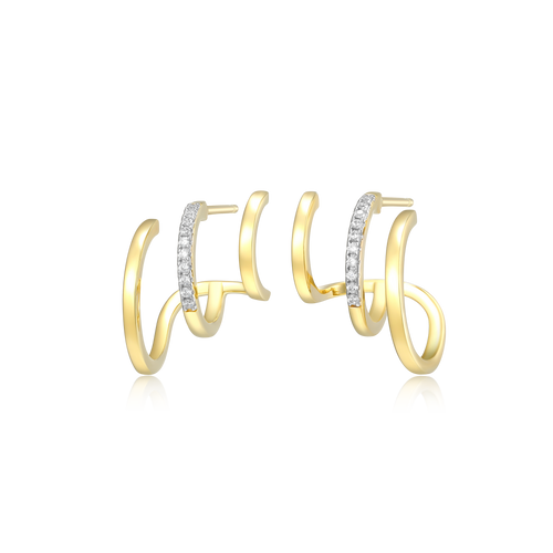 BE0089Y - Multi-Hoop Claw Stud Earrings in 14K Yellow Gold-Plated Sterling Silver