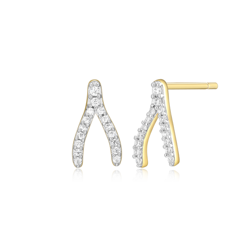 BE0039Y - Wishbone Stud Earrings in 14K Yellow Gold-Plated Sterling Silver