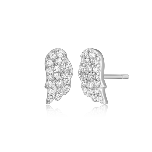 BE0040W - Wing Stud Earrings in Rhodium-Plated Sterling Silver