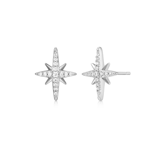 BE0027W - Cardinal Points Stud Earrings in Rhodium-Plated Sterling Silver