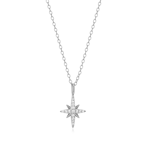 BN0027W - Cardinal Points Pendant Necklace in Rhodium-Plated Sterling Silver