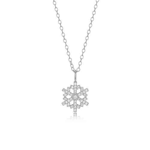 BN0043W - Snowflake Pendant Necklace in Rhodium-Plated Sterling Silver