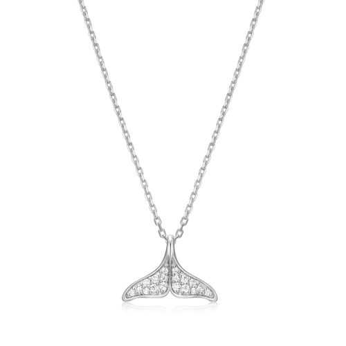 BN0031W - Whale Tail Pendant Necklace in Rhodium-Plated Sterling Silver