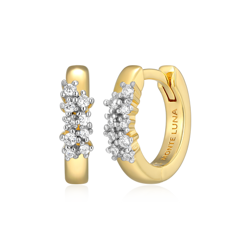 BE0191Y - Scattered Lab-Created Diamond Huggie Earrings in 14K Gold & Rhodium-Plated Sterling Silver