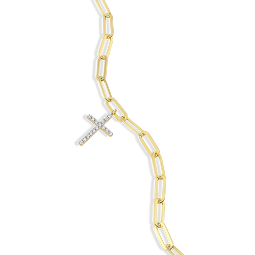 BB0170Y - Cross Pendant Lab-Created Diamond Paperclip Bracelet in 14K Gold & Rhodium-Plated Sterling Silver