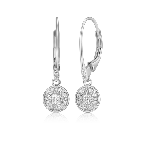 BE0057W - Round Pave Leverback Earrings in Rhodium-Plated Sterling Silver