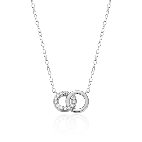 BN0077W - Twin Circle Necklace in Rhodium-Plated Sterling Silver