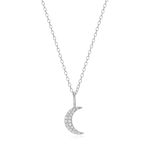BN0042W - Crescent Pendant Necklace in Rhodium-Plated Sterling Silver