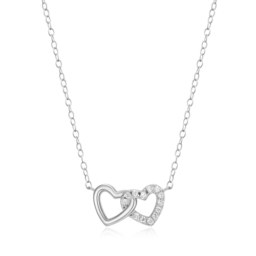 BN0010W - Open Twin Heart Necklace in Rhodium-Plated Sterling Silver