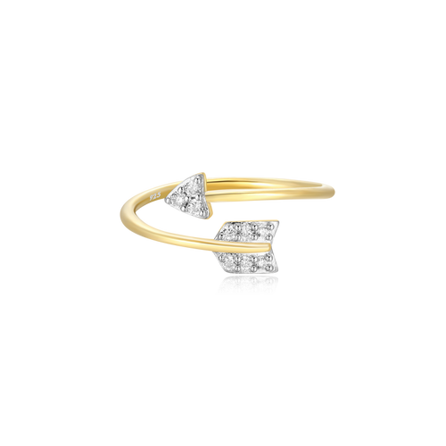 BR0048Y - Arrow Bypass Ring in 14K Yellow Gold-Plated Sterling Silver
