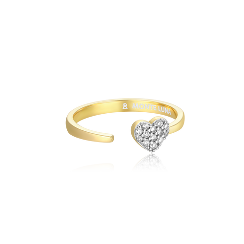 BR0008Y - Mini-Heart Bypass Ring in 14K Yellow Gold-Plated Sterling Silver