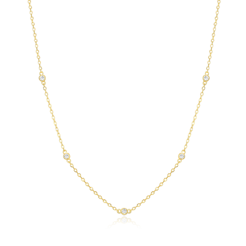 BN0103Y - Bezel-Set Lab-Created Diamond Station Necklace in 14K Yellow Gold-Plated Sterling Silver