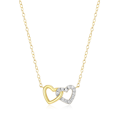 BN0010Y - Open Twin Heart Necklace in 14K Yellow Gold-Plated Sterling Silver