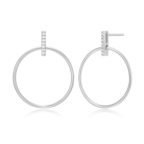 BE0085W - Front Hoop Stud Earrings in Rhodium-Plated Sterling Silver