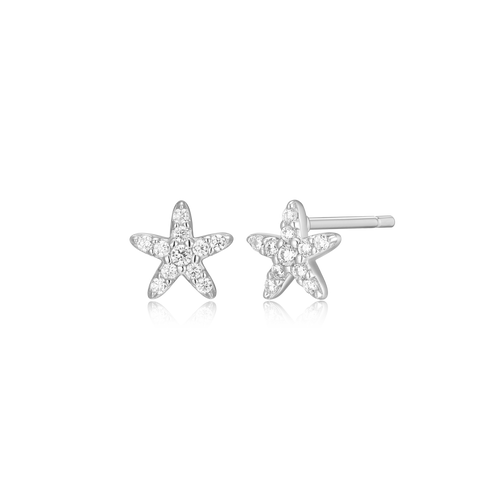 BE0041W - Starfish Stud Earrings in Rhodium-Plated Sterling Silver