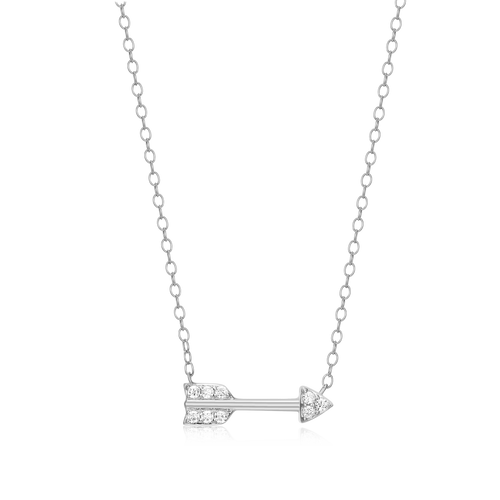BN0048W - Arrow Statement Necklace in Rhodium-Plated Sterling Silver