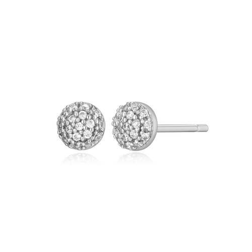 BE0075W - Round Cluster Stud Earrings in Rhodium-Plated Sterling Silver