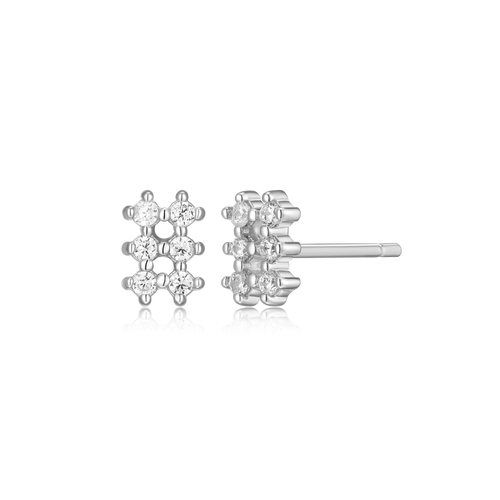BE0055W - Grid Stud Earrings in Rhodium-Plated Sterling Silver