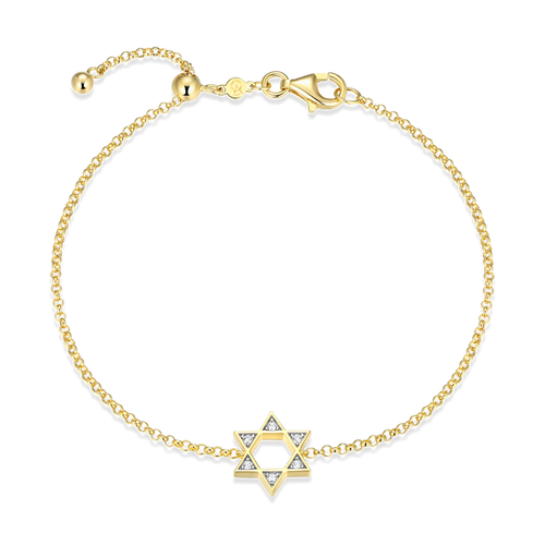 BB0211Y - Star of David Lab-Created Diamond Bolo Bracelet in 14K Yellow Gold-Plated Sterling Silver