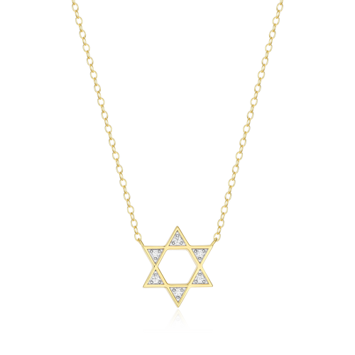 BN0211Y - Star of David Lab-Created Diamond Necklace in 14K Yellow Gold-Plated Sterling Silver