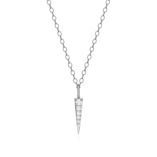 BN0190W - Pave Dagger Lab-Created Diamond Pendant Necklace in Rhodium-Plated Sterling Silver