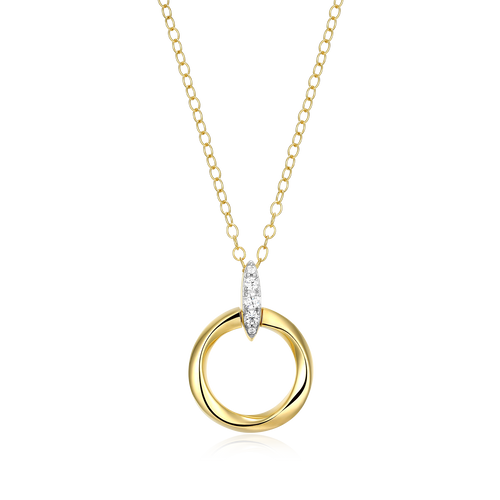 BN0188Y - Knife Edge Circle Link Lab-Created Diamond Pendant Necklace in 14K Gold & Rhodium-Plated Sterling Silver