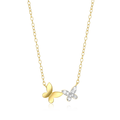 BN0185Y - Twin Butterfly Lab-Created Diamond Necklace in 14K Gold & Rhodium-Plated Sterling Silver