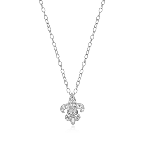 BN0182W - Fleur de Lis Lab-Created Diamond Pendant Necklace in Rhodium-Plated Sterling Silver