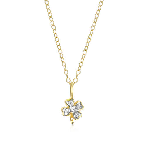 BN0179Y - Lucky Clover Lab-Created Diamond Pendant Necklace in 14K Gold & Rhodium-Plated Sterling Silver