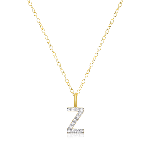 BN0145Y - Letter "Z" Initial Pendant Necklace in 14K Yellow Gold-Plated Sterling Silver