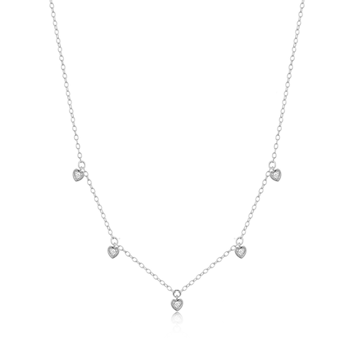 BN0148W - Dangling Hearts Necklace in Rhodium-Plated Sterling Silver