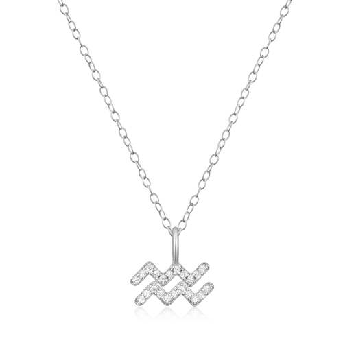 BN0118W - Aquarius Constellation Pendant Necklace in Rhodium-Plated Sterling Silver