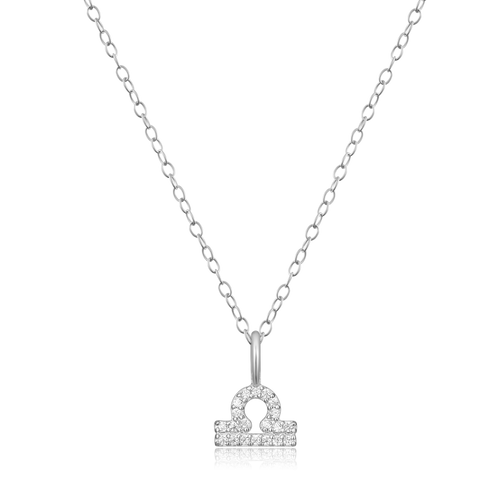 BN0114W - Libra Constellation Pendant Necklace in Rhodium-Plated Sterling Silver
