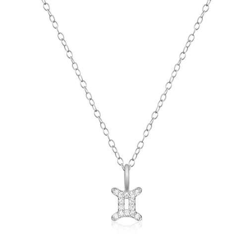 BN0110W - Gemini Constellation Pendant Necklace in Rhodium-Plated Sterling Silver