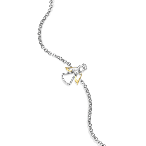 BB0165 - Angel Pendant Lab-Created Diamond Bolo Bracelet in Rhodium & 14K Gold-Plated Sterling Silver