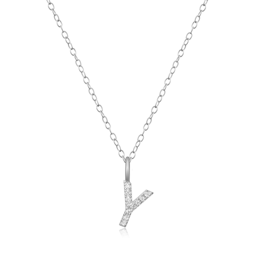 BN0144W - Letter "Y" Initial Pendant Necklace in Rhodium-Plated Sterling Silver