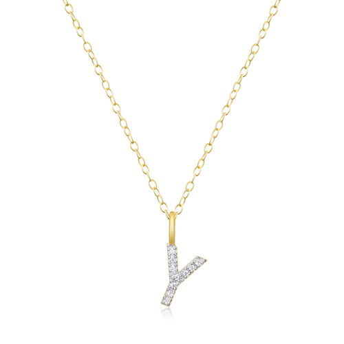 BN0144Y - Letter "Y" Initial Pendant Necklace in 14K Yellow Gold-Plated Sterling Silver