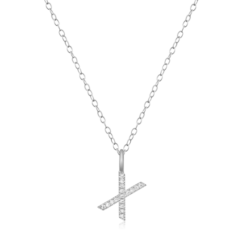 BN0143W - Letter "X" Initial Pendant Necklace in Rhodium-Plated Sterling Silver