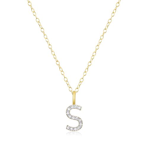 BN0138Y - Letter "S" Initial Pendant Necklace in 14K Yellow Gold-Plated Sterling Silver