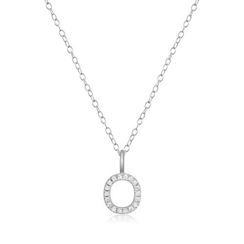 BN0134W - Letter "O" Initial Pendant Necklace in Rhodium-Plated Sterling Silver