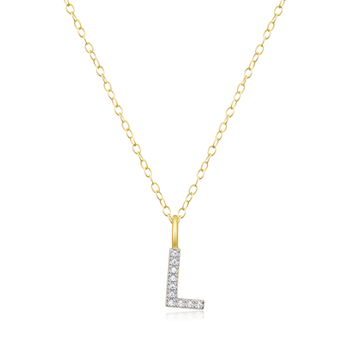 BN0131Y - Letter "L" Initial Pendant Necklace in 14K Yellow Gold-Plated Sterling Silver