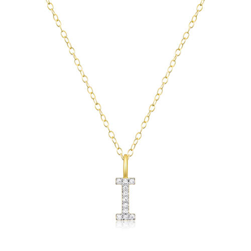 BN0128Y - Letter "I" Initial Pendant Necklace in 14K Yellow Gold-Plated Sterling Silver