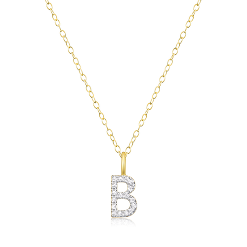 BN0121Y - Letter "B" Initial Pendant Necklace in 14K Yellow Gold-Plated Sterling Silver