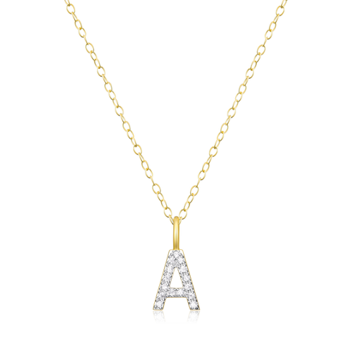 BN0120Y - Letter "A" Initial Pendant Necklace in 14K Yellow Gold-Plated Sterling Silver