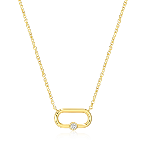 BN0001Y - Paperclip & Lab-Created Diamond Accent Pendant Necklace in 14K Yellow Gold-Plated Sterling Silver