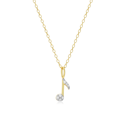 BN0047Y - Eighth Note Pendant Necklace in 14K Yellow Gold-Plated Sterling Silver