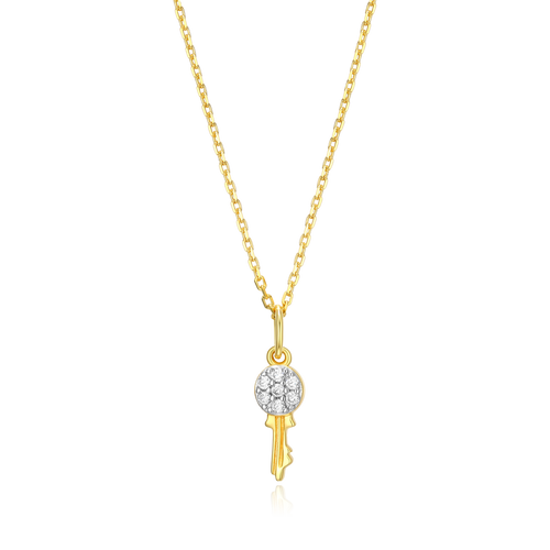 BN0019Y - Latchkey Pendant Necklace in 14K Yellow Gold-Plated Sterling Silver