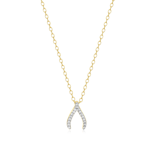 BN0039Y - Wishbone Pendant Necklace in 14K Yellow Gold-Plated Sterling Silver