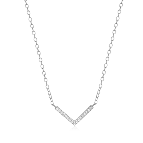 BN0051W - Chevron Statement Necklace in Rhodium-Plated Sterling Silver