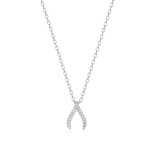 BN0039W - Wishbone Pendant Necklace in Rhodium-Plated Sterling Silver